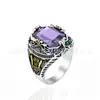 Anillo Transfronterizo de Amazon para Hombre Sol, Luna y Estrellas con Cristal Colorido Grabado Vintage, Joyería de Lujo Ligero de Alta Gama al por Mayor