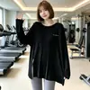 Conjunto de yoga com top de manga longa, duas peças de corte solto, design com fenda, secagem rápida, respirável, plus size, capa fitness modeladora e calça de yoga