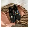 Versão em Couro~Mocassins de Solado Grosso Dourados para Mulheres Britânicos Slip-on Sapatos Preguiçosos Flats Versáteis Sapatos Pequenos de Couro com Salto Baixo JK