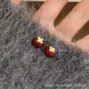 Brincos de Liga de Cobre, Brincos Ruyi de Caqui Vermelho Esmaltado para Mulheres, Brincos de Luxo Acessível de Alto Padrão para Outono e Inverno, Brincos de Nicho