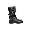 Botas Pequeñas, Botas de Caña Negra para Mujer, Estilo Callejero Retro, Punta Cuadrada, Adelgazantes, Hebilla de Cinturón, Tacón Grueso, Botas de Caña Fruncida
