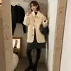 Los tamaños se han actualizado. Abrigo mullido estilo coreano para mujer, otoño e invierno, corte holgado, de longitud media, con cuello de solapa y botones de un solo botón