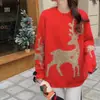 Nueva Colección de Punto Otoño e Invierno y Navidad de Amazon Suéter Europeo y Americano de Punto Cuello Redondo Punto de Navidad Reno Punto Rojo