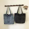 Bolso de Mezclilla Lavada Estilo Perezoso para Mujer 2025 Nuevo Estilo Bolso de Hombro de Lona Literario Bolso Tote Grande para Viajar