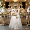 Decoración de Silla para Boda Transfronteriza Falda de Tul para Respaldo de Silla Escenario de Cumpleaños Accesorios para Bodas Flor en Respaldo de Silla Silla de Bambú Set de Sillas de Tul Blanco