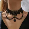 Moda Transfronteiriça Preto Feito à Mão com Contas Personalizado Colar de Renda Acessórios Gargantilha de Halloween Corrente para Clavícula Gargantilha