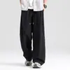 Pantalones de Verano Finos de Pierna Recta para Hombre, Pantalones Anchos Casuales Holgados, Pantalones Largos de Tencel Lino