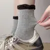 Calcetines para mujer para otoño e invierno, nuevo estilo coreano ins, calcetines de mujer con bloques de color, color liso, sin costuras, puño de burbujas, borde enrollado, calcetines de estilo ballet hasta la mitad de la pantorrilla