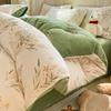 Juego de cuatro piezas de terciopelo de leche de invierno, cama engrosada, otoño e invierno, sábanas ajustables, funda nórdica con forro polar, terciopelo coral, cama de dormitorio, sábanas, juego de tres piezas