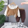 Moda de niña Primavera 2025 Primavera y Otoño Nuevo Chaleco de Suéter de Estilo Occidental para Bebé Niña Conjunto de Tres Piezas de Encaje Ropa Infantil para Niña