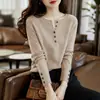 Suéter de punto suave y amigable con la piel, cuello redondo, corte holgado y estilizado, manga larga, adecuado para ropa de trabajo, nueva colección Otoño 2026, cómodo para mujer