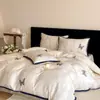 Juego de Cuatro Piezas de Tencel de Doble Cara con Sensación Fresca para Primavera y Verano, Nuevo Juego de Cama A-Class de 1.2m, Funda Nórdica Sedosa, Sábana Plana, Ropa de Cama, Estilo 4 de Sábana Ajustable