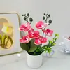 Planta en maceta de Orquídea Phalaenopsis de Doble Racimo con 6 Flores, Arreglo de Escena para Fotografía en Casa, Bonsái Artificial de Planta Verde de Gama Alta