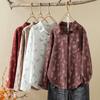 Camisa floral de hilo de algodón de doble capa para mujer, de manga larga, estilo vintage artístico, de algodón suave y agradable para la piel, para bebé.