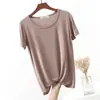 26 Nueva Camiseta de Verano de Modal con Cuello Redondo y Manga Corta Estilo Coreano Cómoda y Versátil Capa Base Top Básico de Color Puro