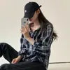 Camisa de cuadros con capucha estilo coreano para primavera y otoño, chaqueta cepillada casual de corte holgado estilo Harajuku para mujer