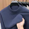 Suéter de lã de caxemira quente para outono e inverno para homens, gola redonda, estilo pai de meia-idade, novo suéter masculino liso, camiseta básica para homens
