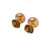 Brincos de Pérola com Zircônia Cor de Champanhe Dupla Face para Mulheres, Estilo Fashion de Ano Novo, Brincos Elegantes com uma Vibe de Socialite, Acessórios de Orelha Versáteis