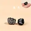Acessórios de Escultura em Obsidiana Natural DIY com Furo Passante Cabeça de Gato Pixiu Leão Despertar Pingente da Paz Ornamentos de Obsidiana Dourada e Prateada