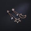 Nuevos Aretes Creativos de Borla para Mujer Acero Titanio Oro Rosa Zirconia Estrella Luna Largos Asimétricos Izquierdo y Derecho