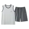Conjunto de Pijama de Chaleco para Hombre de Verano, Conjunto de Dos Piezas de Chaleco sin Mangas de Cuello Redondo para Joven con Shorts, Ropa de Casa, Estilo Delgado de Verano
