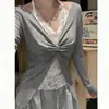 Camisa Base Vermelha de Manga Longa Celebridade para Mulheres 2025 Novo Outono Inicial Estilo Coreano Camiseta de Renda Falsa Peça Dupla Camisola Spicy Girl