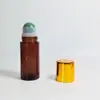 Frasco de óleo essencial marrom de 50ml em estoque do fabricante, frasco de vidro com rollerball rosa de pedra de quartzo vazio
