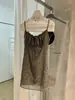 WGWE Vestido de Verano Retro Chic Leopardo Margarita con Tira de Cordón Ajustable Versátil Ajustado W10602