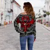 Jaqueta Suéter Transfronteiriça para Mulheres Primavera e Outono Estampa Digital 3D de Caveira Top de Ombro Inclinado de Natal Suéter Feminino Roupa Feminina