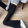 Jeans Negros de Tiro Alto Micro-bota para Mujer Otoño e Invierno 2024 Tendencia Nuevo Ajustados con Forro de Polar Pantalones de Herradura Acampanados