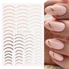 Nuevas pegatinas de uñas transfronterizas con diseño de línea francesa, pegatinas adhesivas para uñas con ondas de sonrisa, venta al por mayor