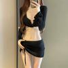 Bikini Traje de Baño Sexy para Mujer Poliéster Dividido de Cuatro Piezas Blusa de Manga Larga Cover Falda Color Sólido Traje de Baño para Spa Venta al Mayoreo