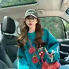 Sudadera Delgada Divertida Estilo Perezoso con Graffiti para Mujer, Top de Rayas de Alto Nivel de Moda con Empalme para Cubrir la Barriga
