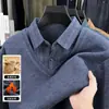 Camiseta Masculina de Inverno com Veludo Plus Size Camisa Camada Base Grossa para Homem de Meia-idade Moda Gola Lapela Quente Falso Duas Peças Top Dropshipping