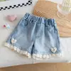 Shorts Jeans Feminino Verão Novo Estilo Coreano Tendência Renda Bordado Coração Doce Versátil Hot Pants para Meninas