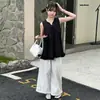 Conjunto de Regata sem Manga de Bolinhas e Calça Pantalona para Meninas Verão 2026 Novo Estilo para Meninas Mais Velhas Conjunto de Duas Peças Calça Pantalona Solta de Verão