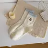 Calcetines de estilo coreano de oso de dibujos animados suaves hasta la pantorrilla, calcetines de algodón con encaje de cuadros azules para mujer de otoño e invierno, calcetines de estudiante de moda
