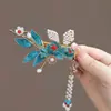 Horquilla de Borla Azul Perla Esmaltada Estilo Antiguo, Accesorio para el Cabello Hanfu de Alta Gama, Pinza Lateral de Mariposa Estilo Chino, Accesorio de Horquilla Lateral para Mujer