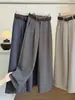 Pantalones de lana de alta gama de pierna ancha para mujer, novedad de otoño, de cintura alta, adelgazantes, con buena caída, cubren las caderas, holgados, casuales, pantalones largos de pierna recta