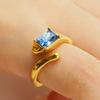 Joyería Retro Europea y Americana de Acero Inoxidable Anillo de Piedra Lunar con Líneas Geométricas Irregulares, Anillo Abierto Ajustable para Mujer