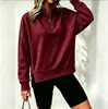 Moletom de gola alta com zíper parcial, estilo outono novo, cruzamento europeu e americano, com ombros caídos e fenda lateral, blusa feminina casual