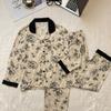 Pijamas para Mujer Primavera, Otoño y Verano Algodón Nube Manga Larga Pantalones Cárdigan Lindo Dibujo Animado Niña Puede Usar Fuera Conjunto de Ropa para Casa