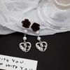 Agulha de prata Pequeno Estilo Chanel Elegante Rosa Brincos de Flor Retro Francês Romântico Pérola Assimétrica Camélia Ear Studs
