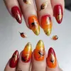 Folha de Bordo Marrom-Avermelhada Moda Europeia e Americana Estilo Ins Unhas Redondas Amêndoa Simples e Estilosas Unhas Usáveis Destacáveis