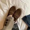Versión de Piel de Oveja Cuero Genuino Mocasines Británicos Mujer Slip-on Perezoso Tacón Grueso Zapatos Únicos Retro Perezoso Escuela Zapatos Pequeños de Cuero