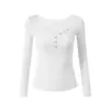 Otoño 2026 Camiseta Base Adelgazante Ajustada Dulce y Picante Cuello en V Diseño de Botones Camiseta Única de Manga Larga para Mujer