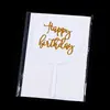 Decoração de bolo de confeitaria cartão redondo acrílico cartão redondo dourado inserção de cartão redondo cartão de feliz aniversário em inglês acessórios de inserção