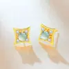 Nuevos Pendientes de Jade Natural Grado A Estilo Chino para Mujer, Pendientes de Oro Estrella de Cuatro Puntas de Jade Azul Agua, Suministro para Transmisiones en Vivo al por Mayor
