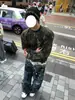 Camiseta de Manga Larga Estilo Americano Camuflaje Estampado de Estrella Waffle para Hombres y Mujeres con Diseño Único, Cuello Redondo, Top con Bolsillo para Principios de Otoño