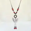 Collar de Cerámica Mariposa Retro Lujo Ligero Nicho Tejido Estilo Étnico Cadena para Suéter Borla Artística Colgante para Ropa